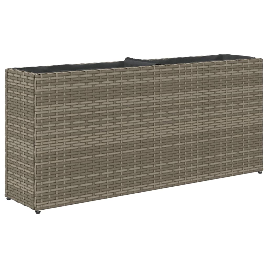 Plantenbak met 2 potten 90x20x40 cm poly rattan grijs