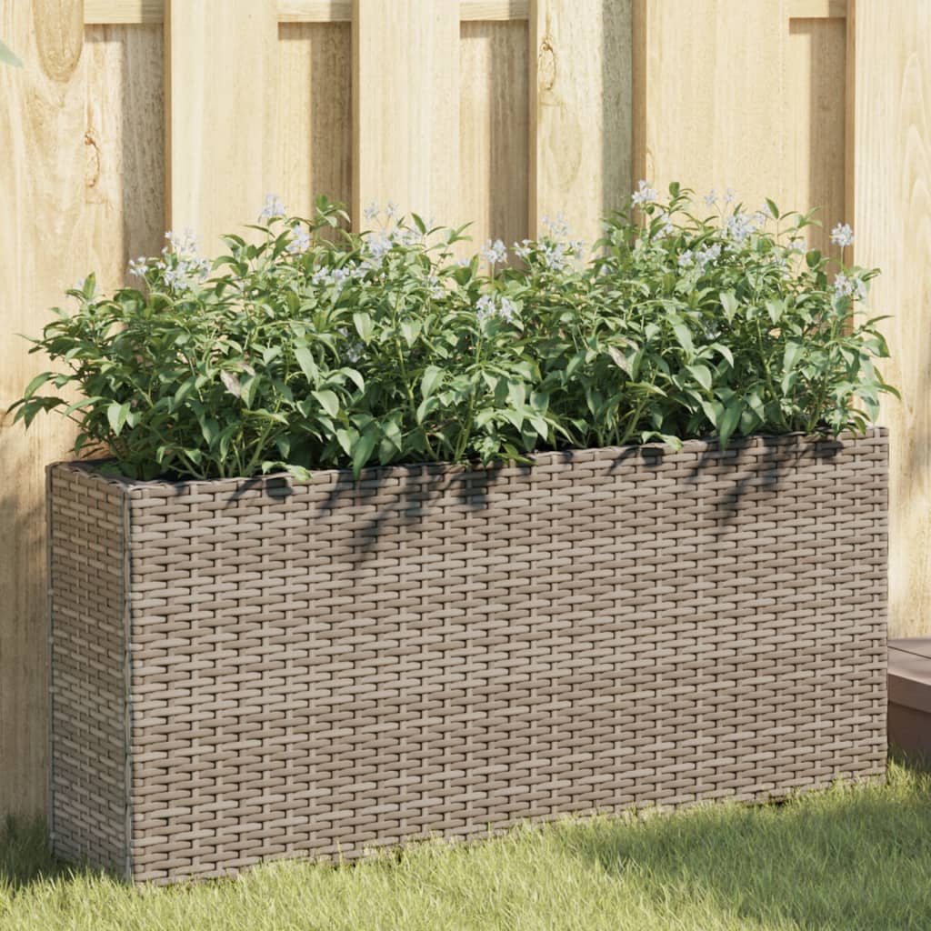 Plantenbak met 2 potten 90x20x40 cm poly rattan grijs