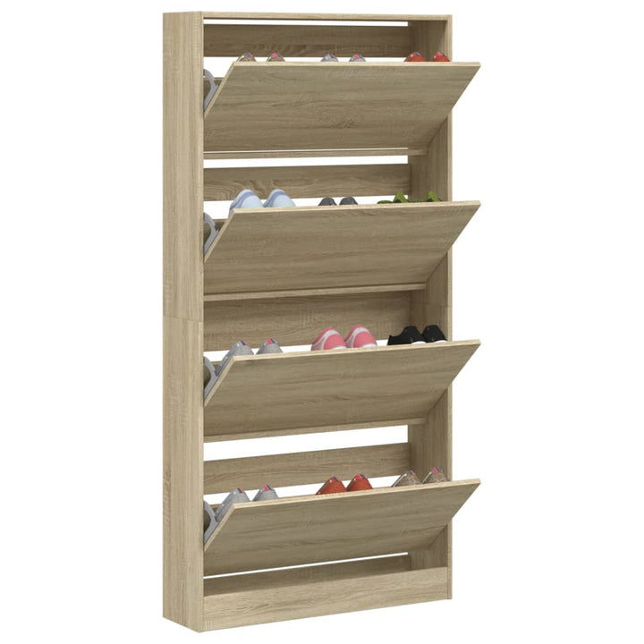 Schoenenkast met 4 klaplades 80x21x163,5 cm sonoma eikenkleurig