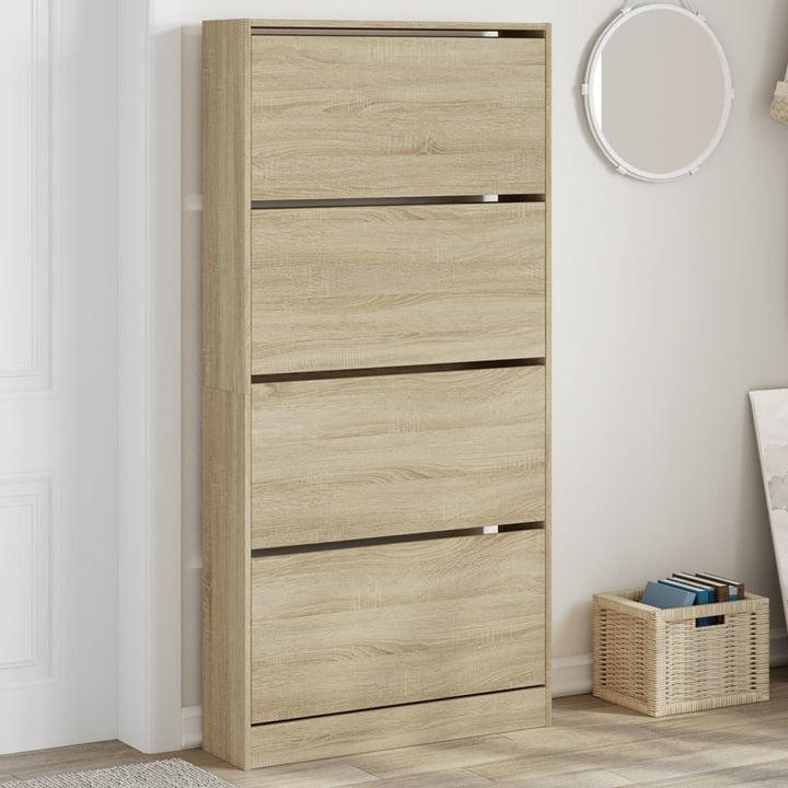 Schoenenkast met 4 klaplades 80x21x163,5 cm sonoma eikenkleurig