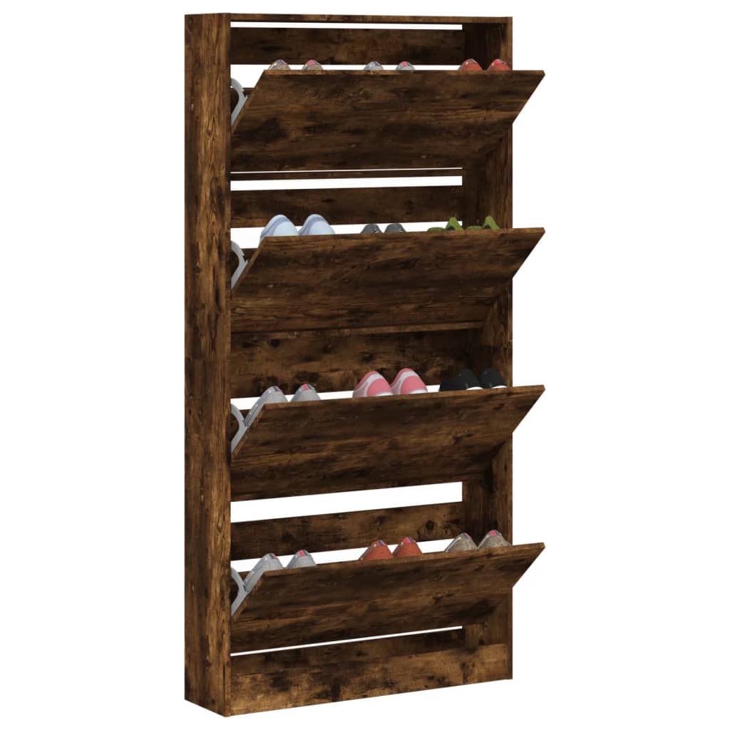 Schoenenkast met 4 klaplades 80x21x163,5 cm gerookt eikenkleur