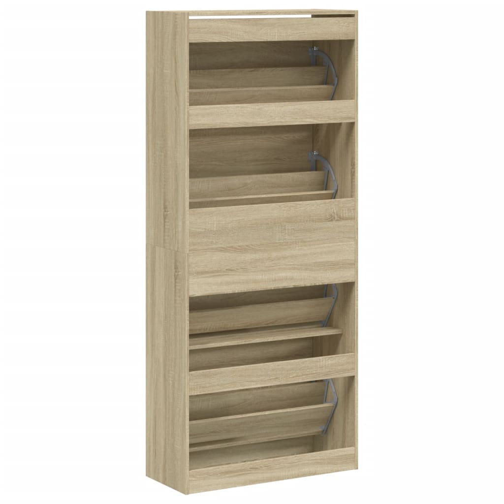 Schoenenkast met 4 klaplades 80x34x187,5 cm sonoma eikenkleurig