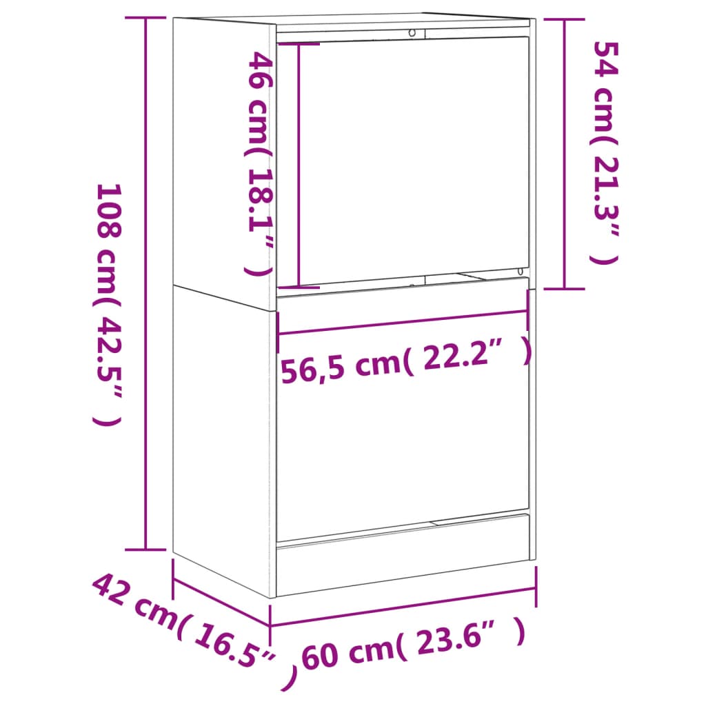 Schoenenkast met 2 klaplades 60x42x108 cm wit