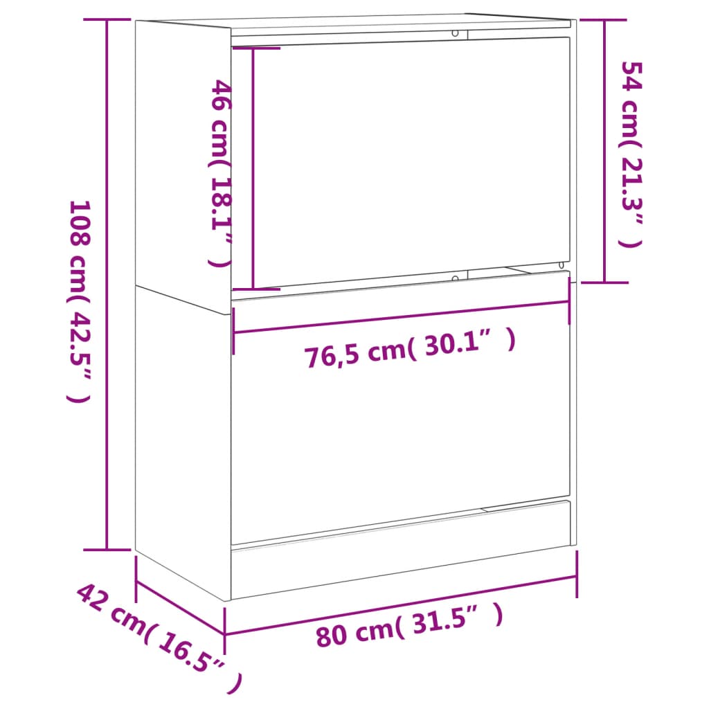 Schoenenkast met 2 klaplades 80x42x108 cm grijs sonoma