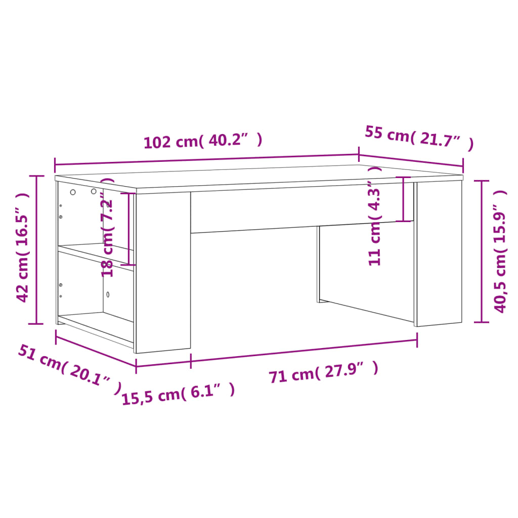 Salontafel 102x55x42 cm bewerkt hout wit