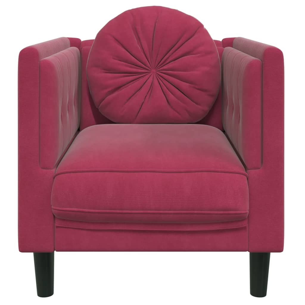 Fauteuil met kussen fluweel wijnrood