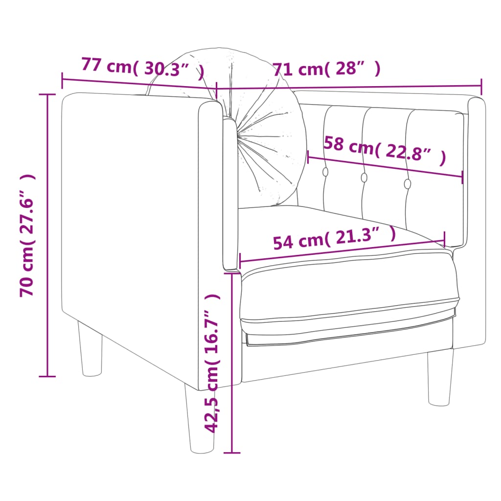 Fauteuil met kussen fluweel wijnrood