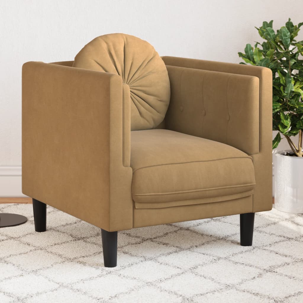 Fauteuil met kussen fluweel bruin