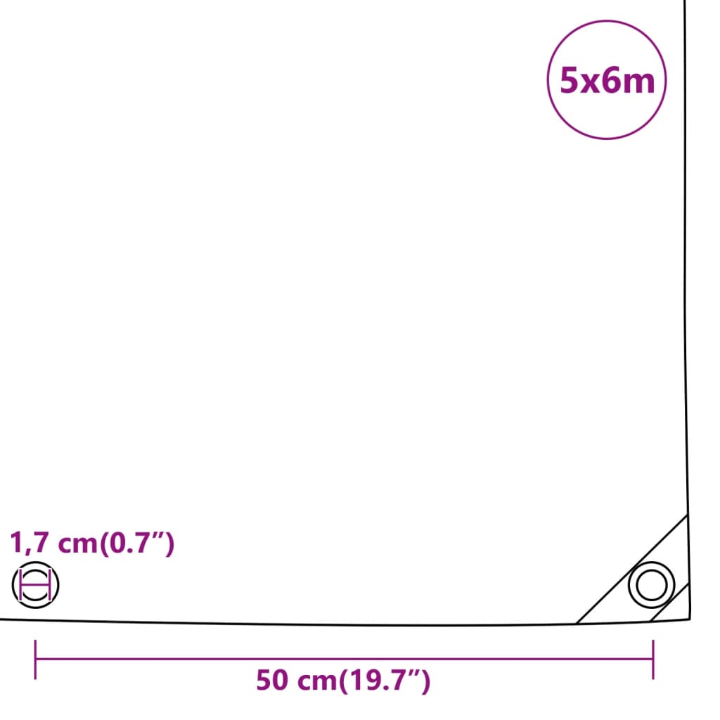 Dekzeil 600 g/m² 5x6 m grijs