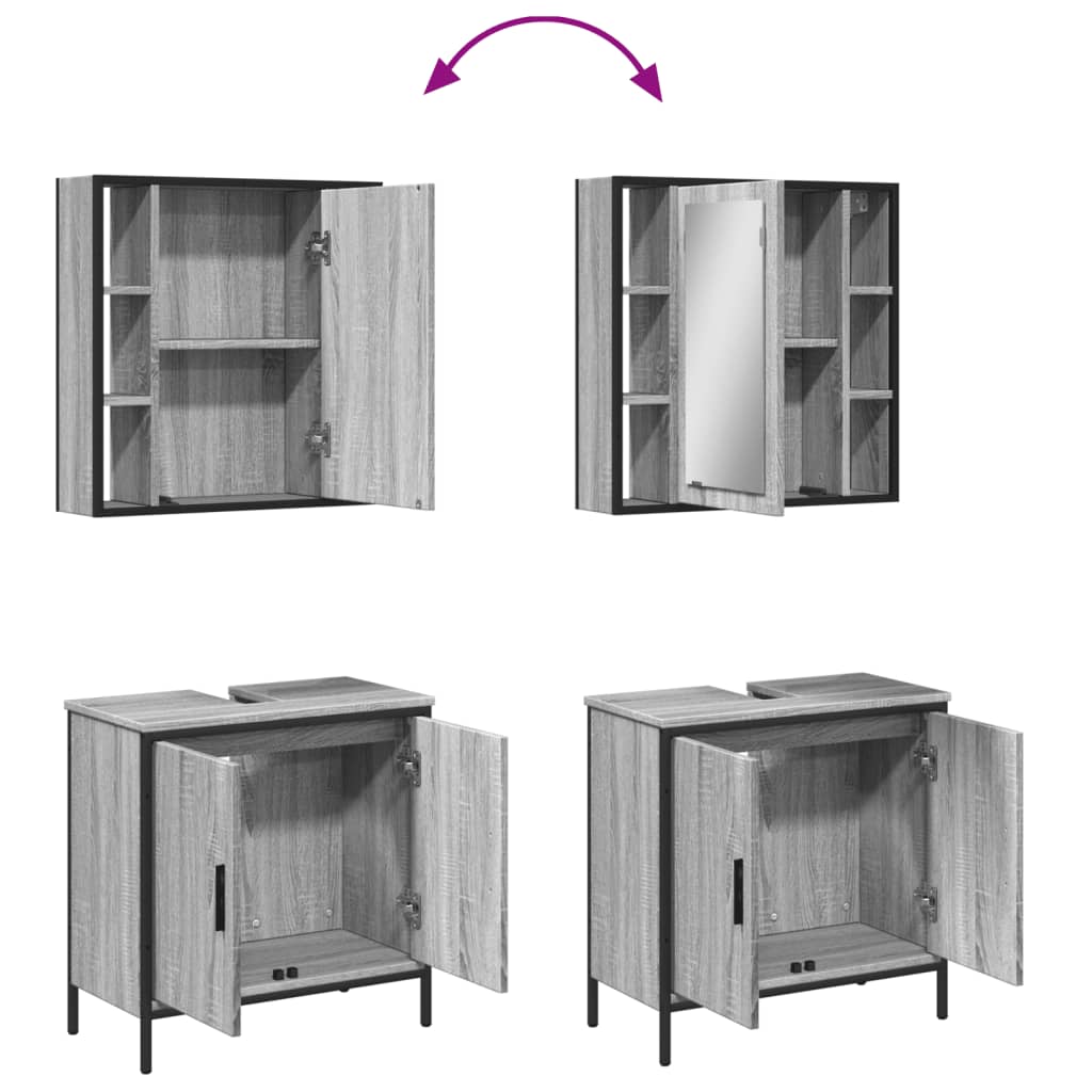 2-delige Badkamermeubelset bewerkt hout grijs sonoma eikenkleur