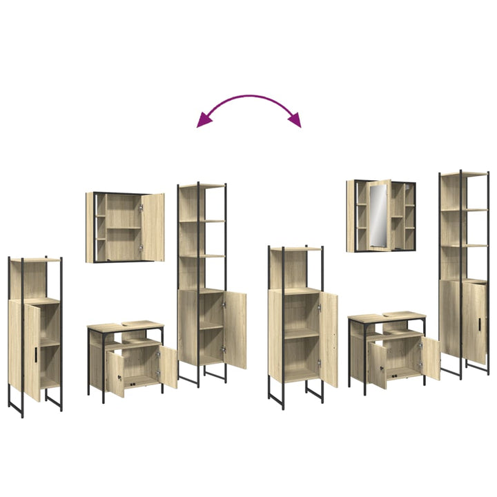4-delige Badkamermeubelset bewerkt hout sonoma eikenkleurig