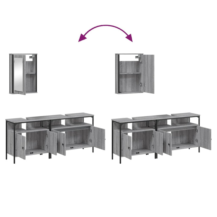 3-delige Badkamermeubelset bewerkt hout grijs sonoma eikenkleur