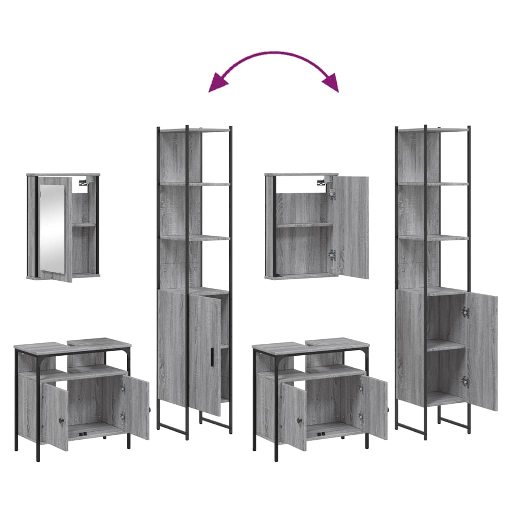 3-delige Badkamermeubelset bewerkt hout grijs sonoma eikenkleur