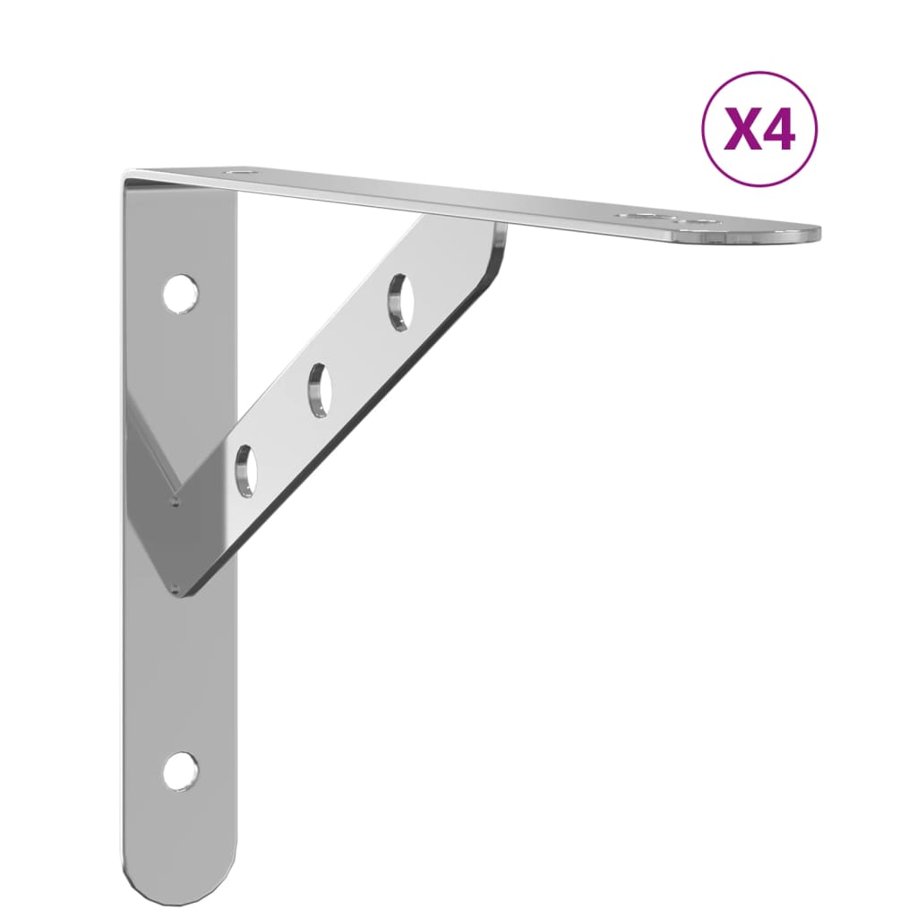 Plankdragers 4 st 23,5x2,5x15,5 cm roestvrijstaal zilverkleurig