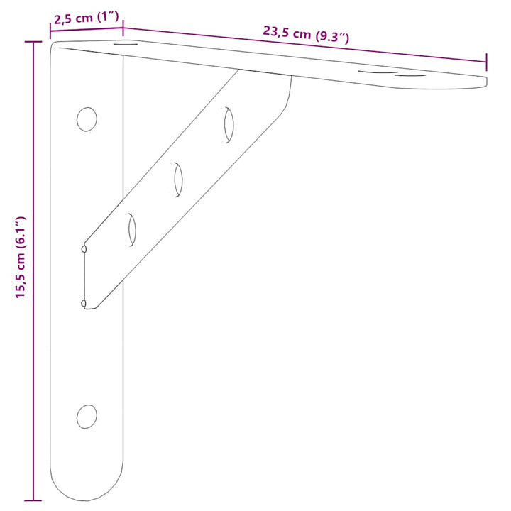 Plankdragers 4 st 23,5x2,5x15,5 cm roestvrijstaal zilverkleurig