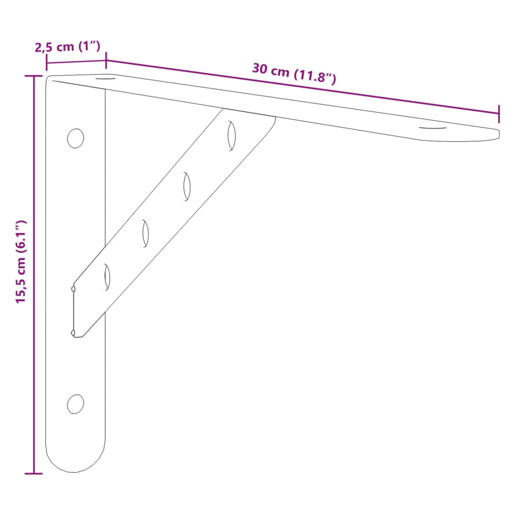 Plankdragers 4 st 30x2,5x15,5 cm roestvrijstaal zilverkleurig