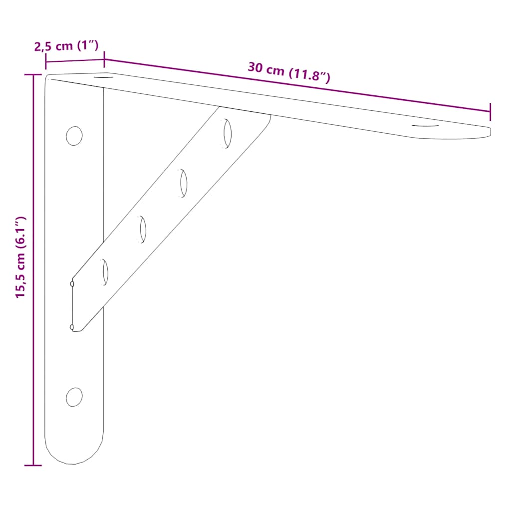 Plankdragers 4 st 30x2,5x15,5 cm roestvrijstaal zilverkleurig