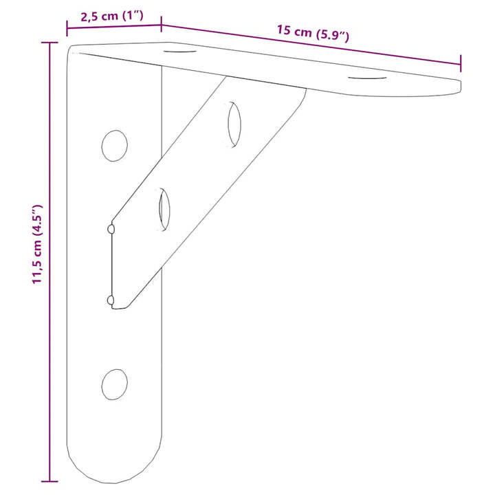 Plankdragers 4 st 15x2,5x11,5 cm roestvrijstaal zwart