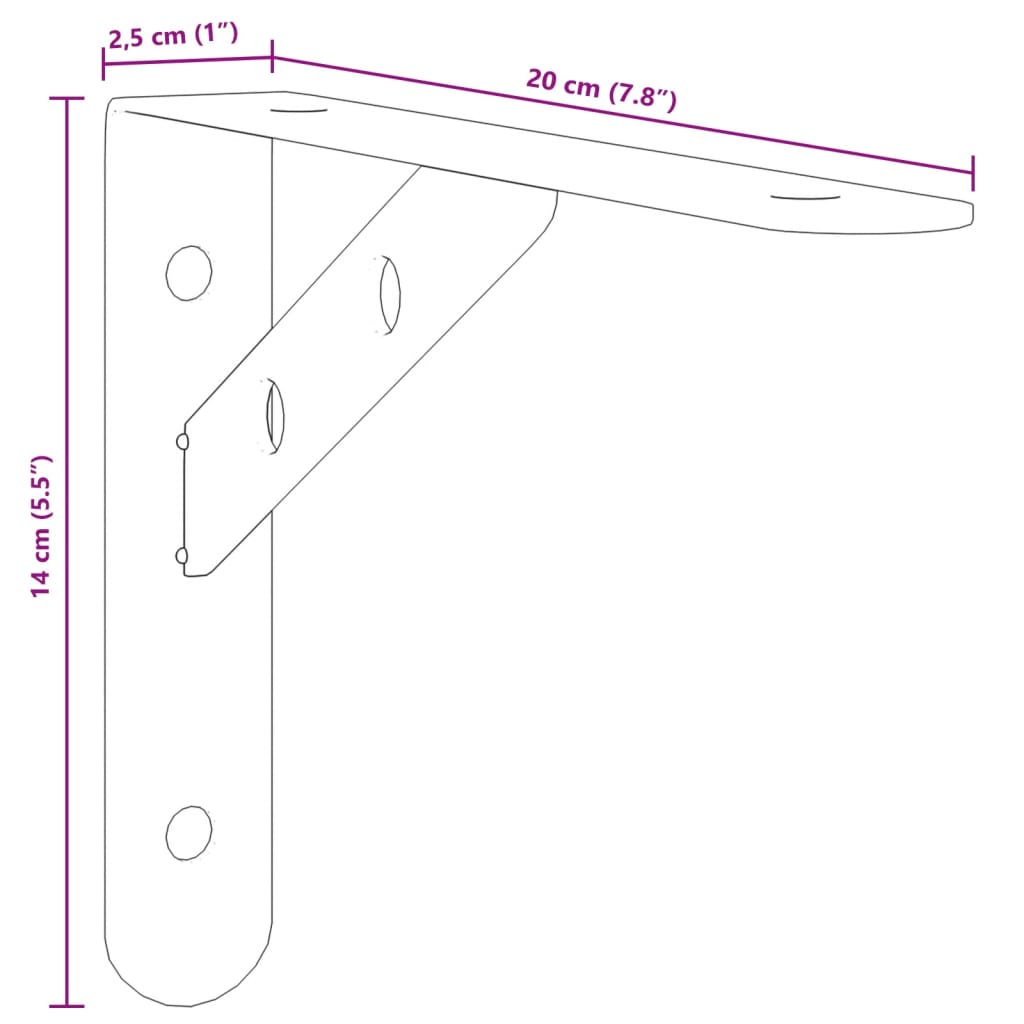 Plankdragers 4 st 20x2,5x14 cm roestvrijstaal zwart