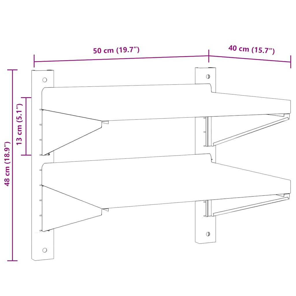 Wandschap 2-laags 50x40x60 cm roestvrijstaal zilverkleurig