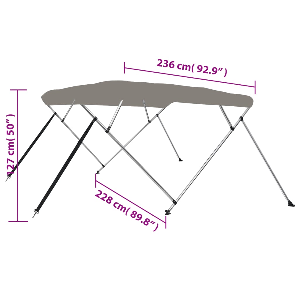 Biminitop 4 bogen 236x228x127 cm grijs