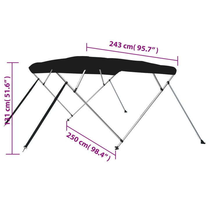 Biminitop 4 bogen 243x250x131 cm zwart