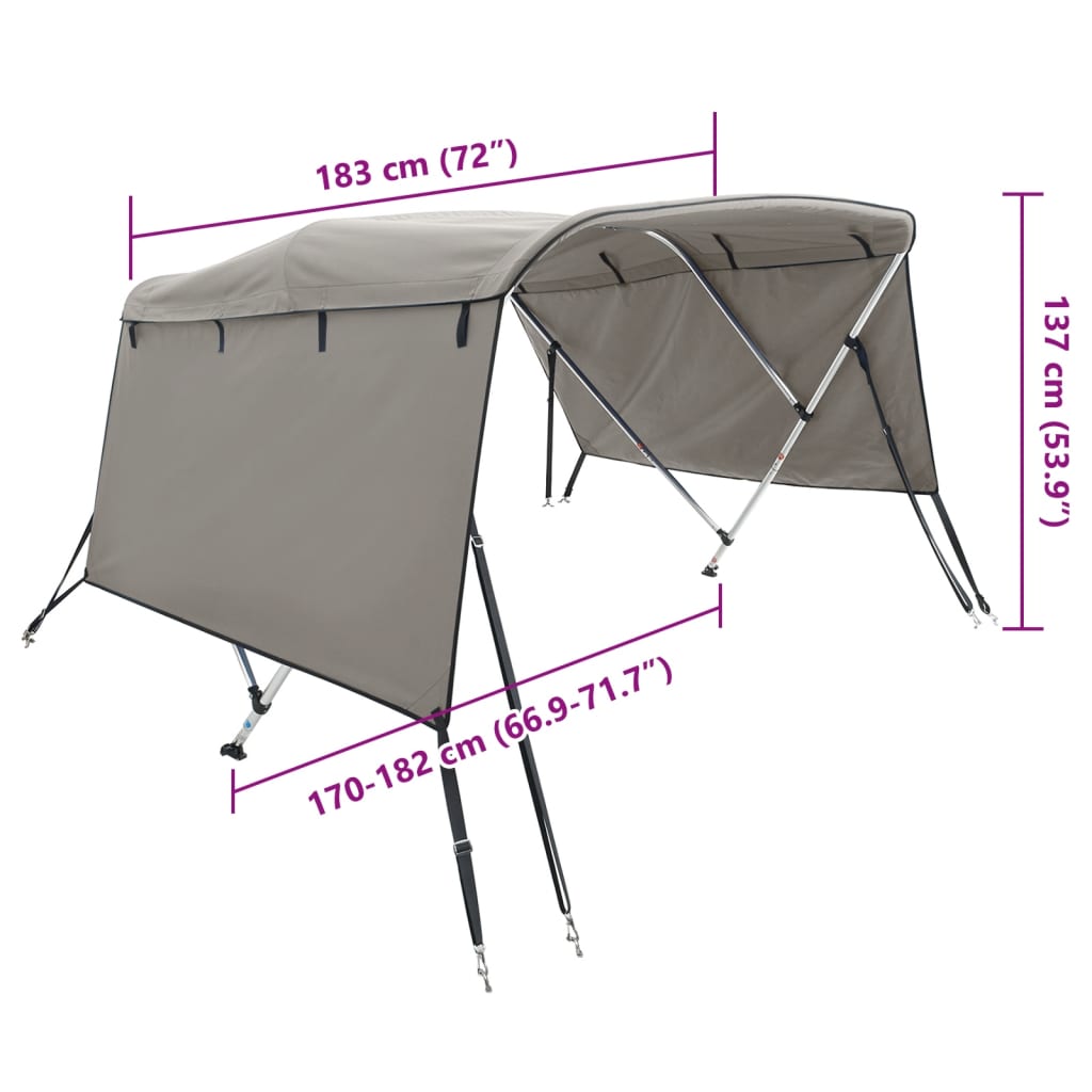 Biminitop 3 bogen met zijwanden 183x(170-182)x137 cm