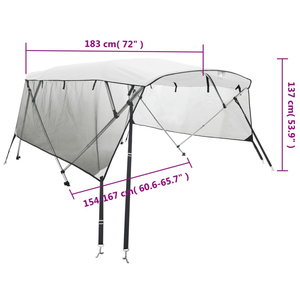 Biminitop 3 bogen met mesh zijwanden183x(154-167)x137 cm