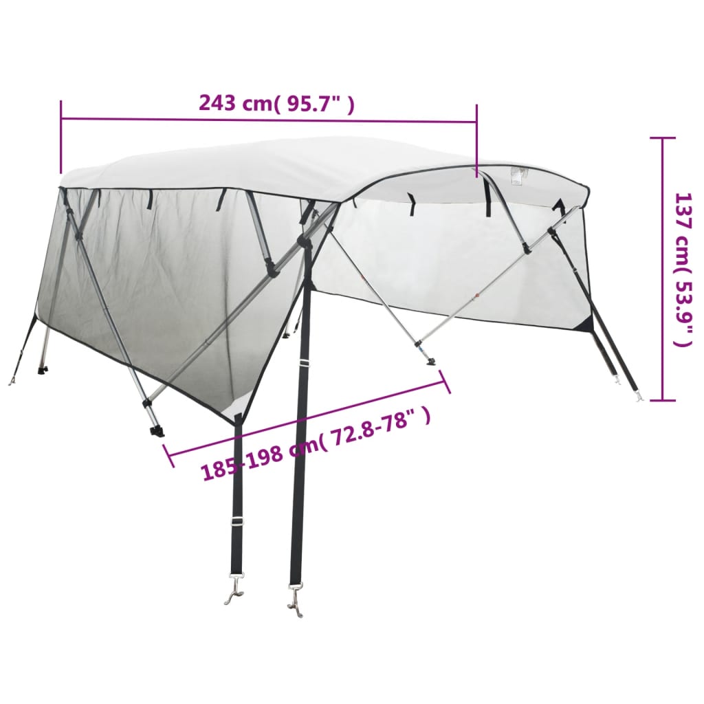 Biminitop 4 bogen met mesh zijwanden 243x(185-198)x137 cm