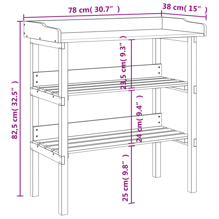 Plantentafel met schappen 78x38x82,5 cm massief vurenhout