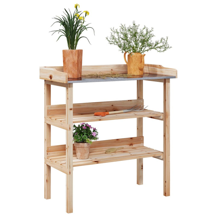 Plantentafel met schappen 78x38x82,5 cm massief vurenhout