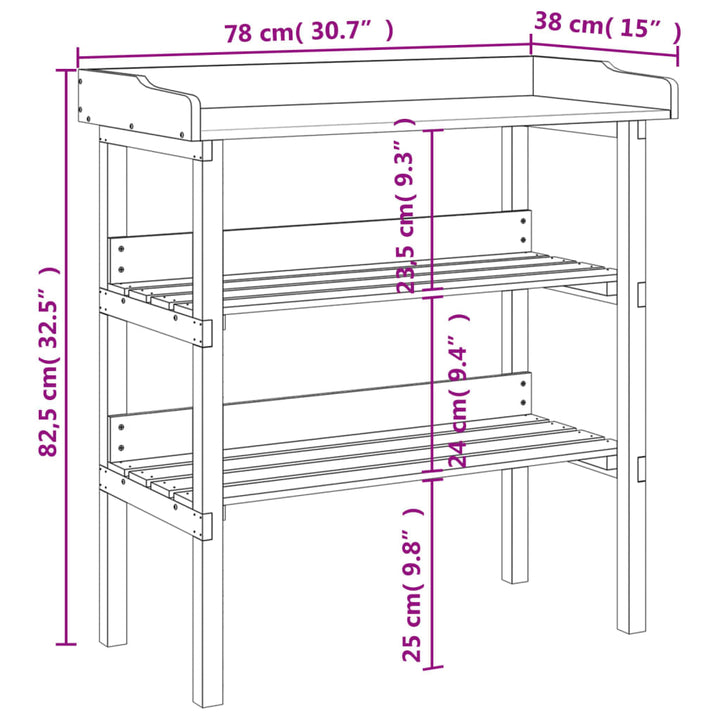 Plantentafel met schappen 78x38x82,5 cm vurenhout bruin