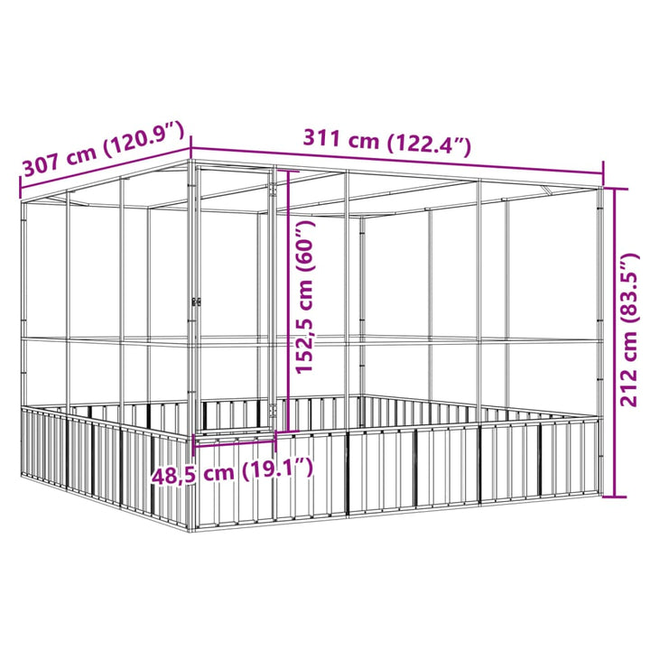 Volière 311x307x212 cm staal zilverkleurig