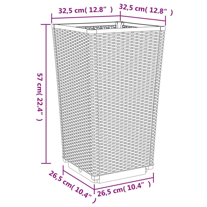 Plantenbakken 2 st 32,5x32,5x57 cm polypropeen zwart