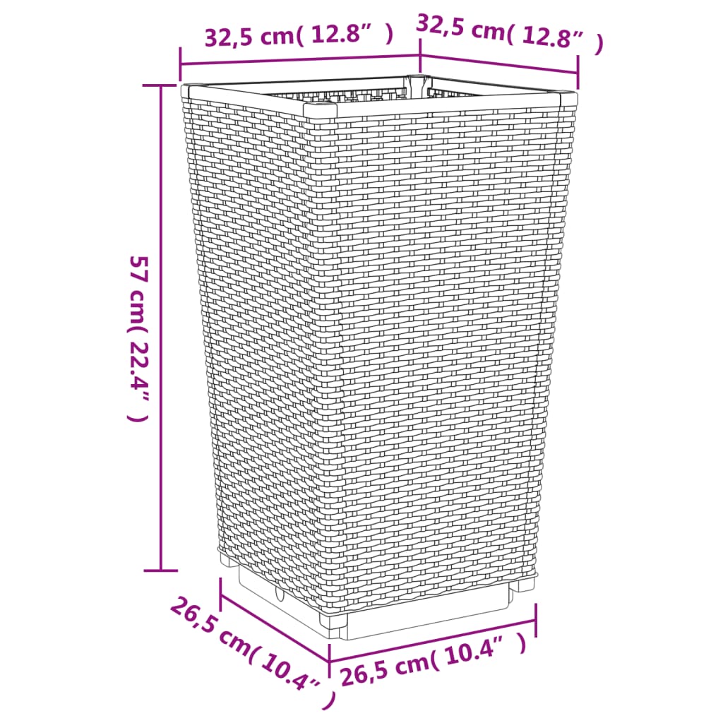 Plantenbakken 2 st 32,5x32,5x57 cm polypropeen bruin