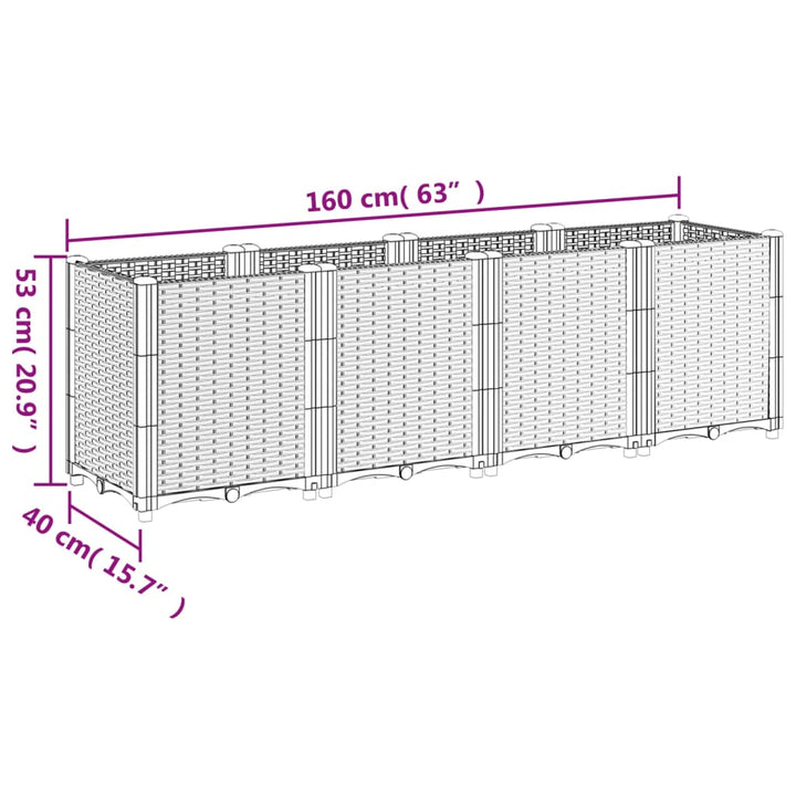 Plantenbak 160x40x53 cm polypropeen grijs