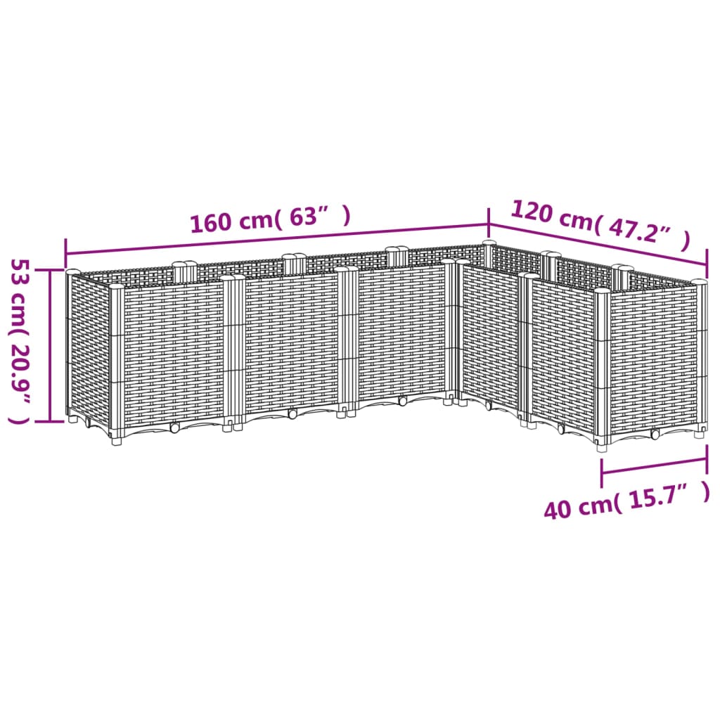 Plantenbak 160x120x53 cm polypropeen grijs