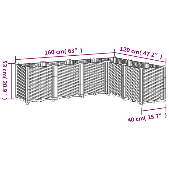 Plantenbak 160x120x53 cm polypropeen grijs