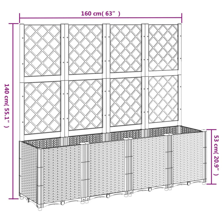 Plantenbak met latwerk 160x40x140 cm polypropeen grijs