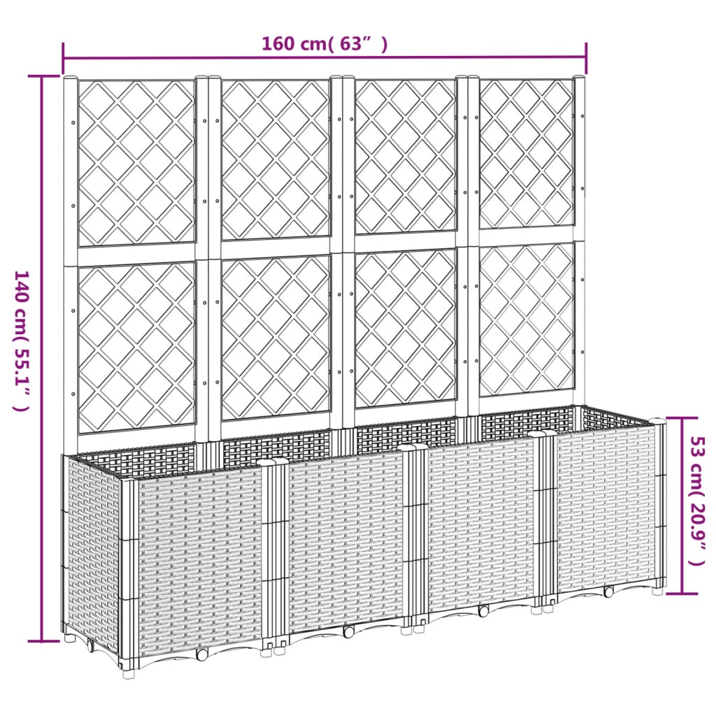 Plantenbak met latwerk 160x40x140 cm polypropeen zwart