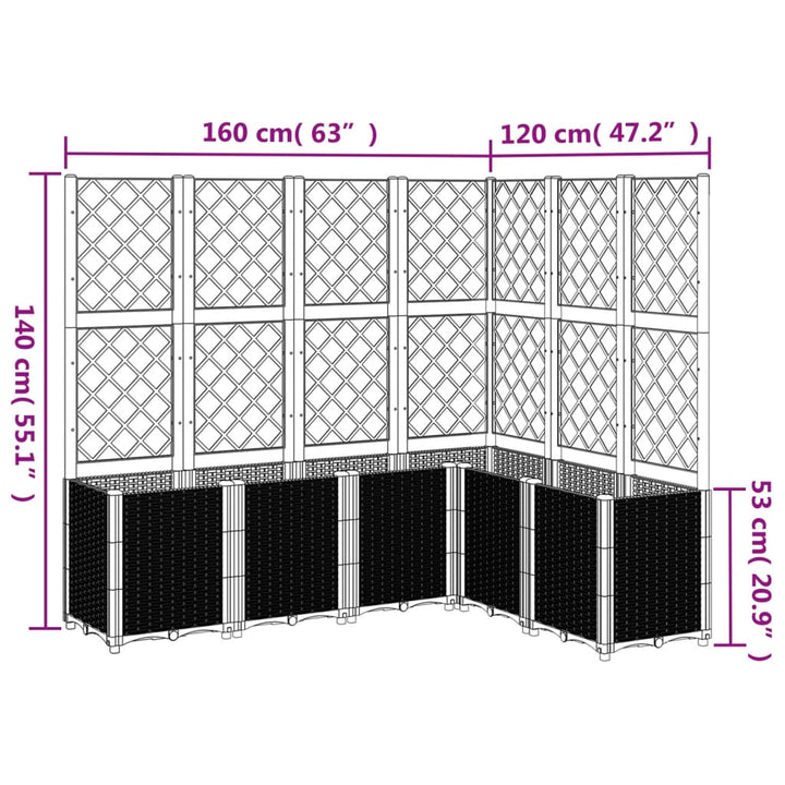 Plantenbak met latwerk 160x120x140 cm polypropeen grijs