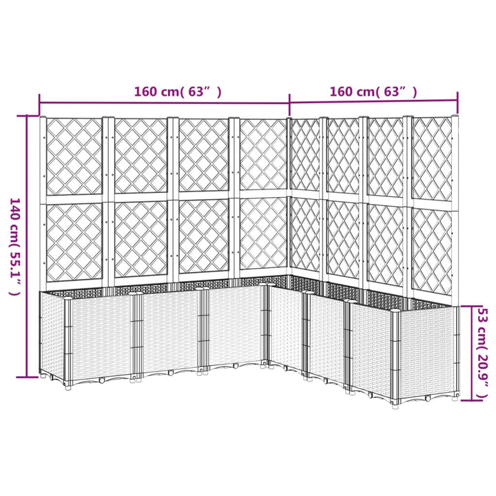 Plantenbak met latwerk 160x160x140 cm polypropeen grijs