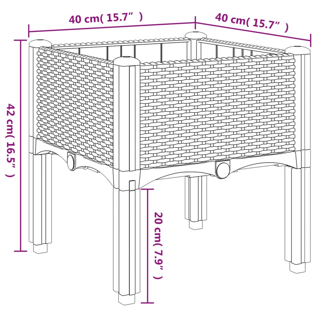 Plantenbak met poten 40x40x42 cm polypropeen grijs