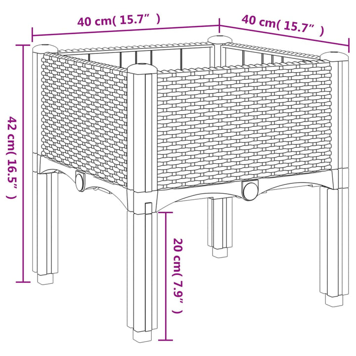 Plantenbak met poten 40x40x42 cm polypropeen zwart