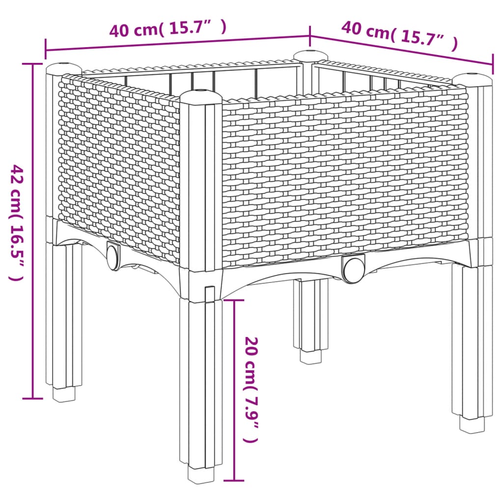 Plantenbak met poten 40x40x42 cm polypropeen wit