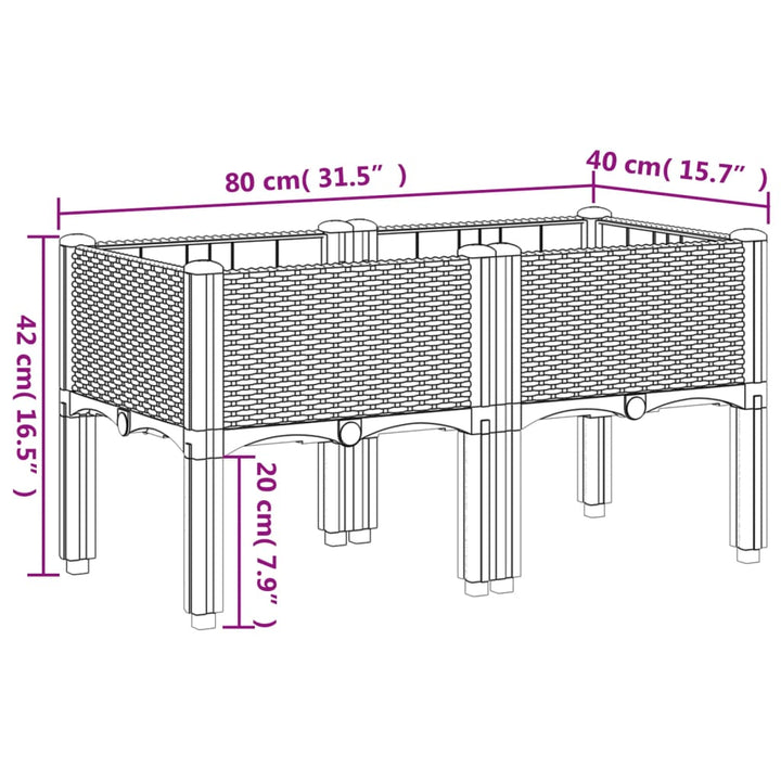 Plantenbak met poten 80x40x42 cm polypropeen lichtgrijs