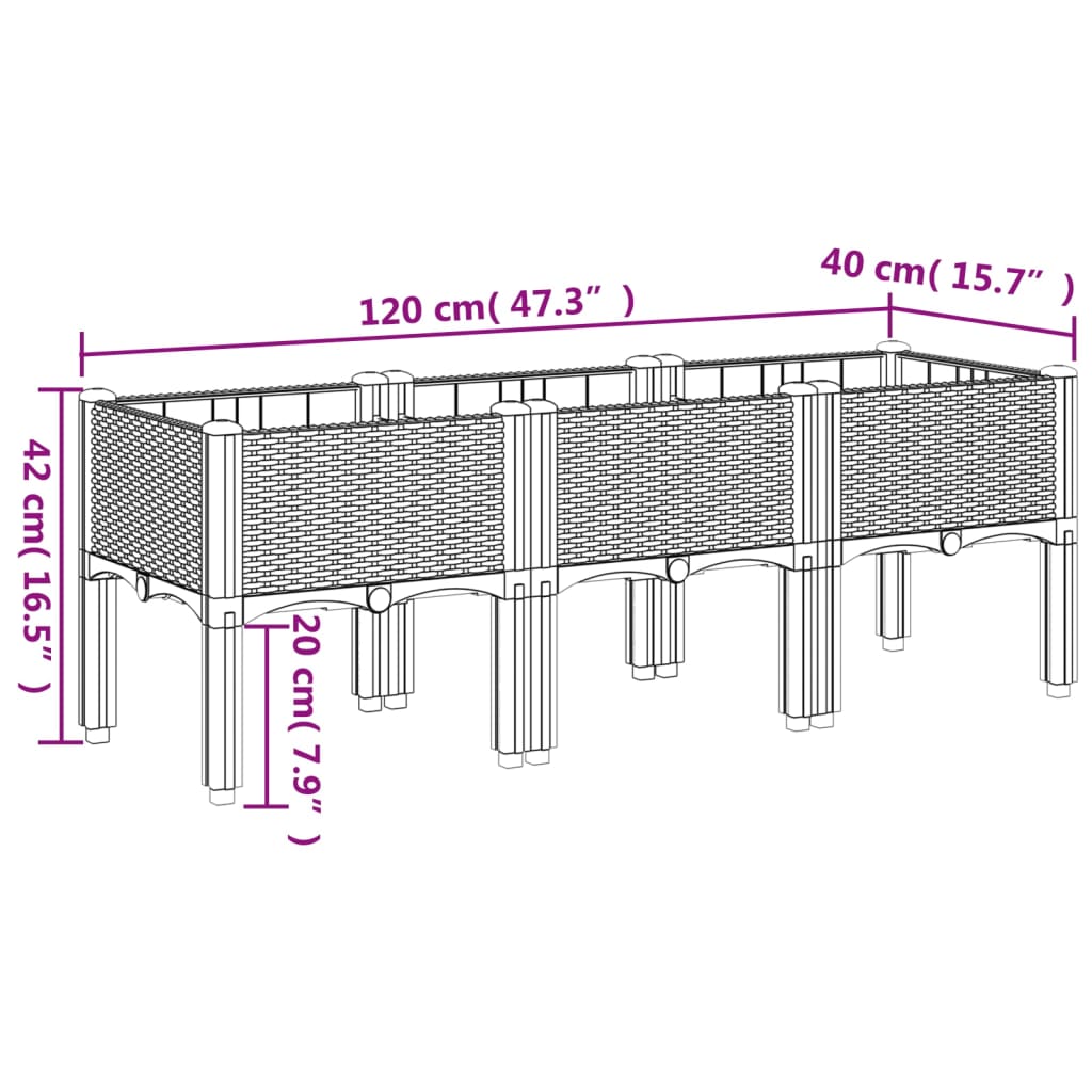 Plantenbak met poten 120x40x42 cm polypropeen lichtgrijs