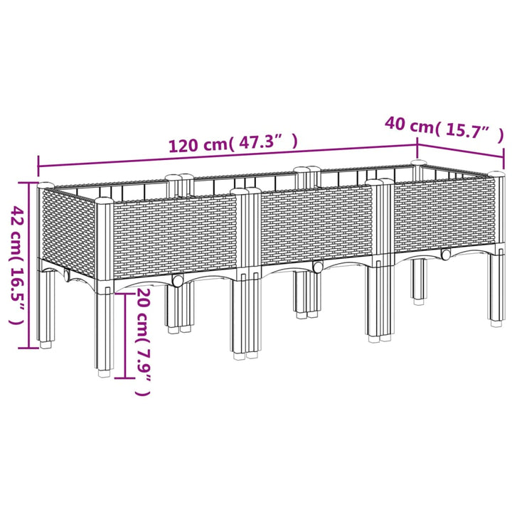 Plantenbak met poten 120x40x42 cm polypropeen lichtgrijs