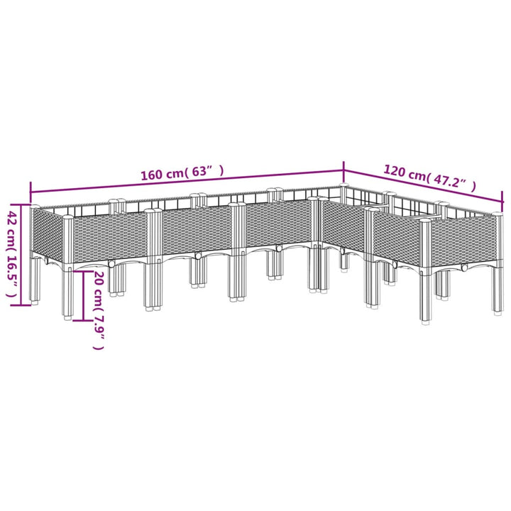 Plantenbak met poten 160x120x42 cm polypropeen grijs