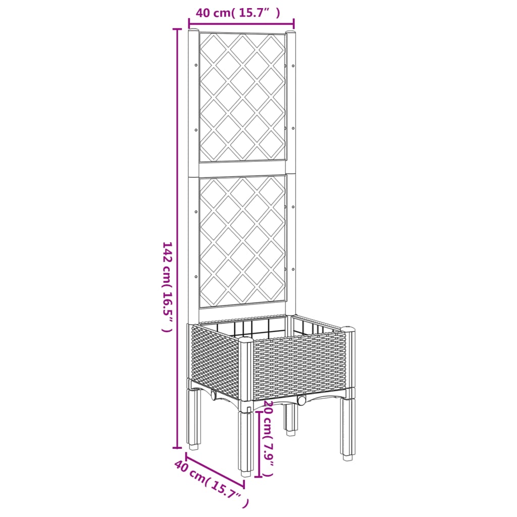 Plantenbak met latwerk 40x40x142 cm polypropeen lichtgrijs